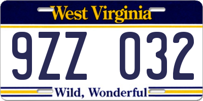 WV license plate 9ZZ032