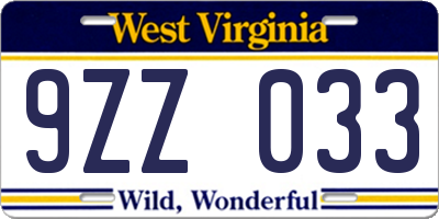 WV license plate 9ZZ033