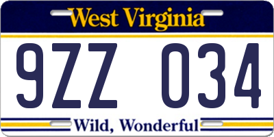 WV license plate 9ZZ034