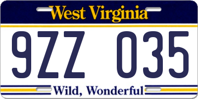 WV license plate 9ZZ035