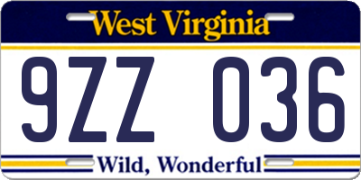 WV license plate 9ZZ036
