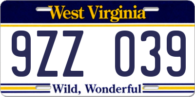 WV license plate 9ZZ039