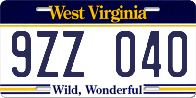 WV license plate 9ZZ040