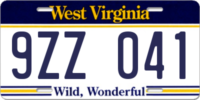WV license plate 9ZZ041