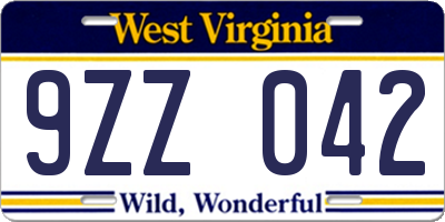 WV license plate 9ZZ042