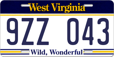 WV license plate 9ZZ043