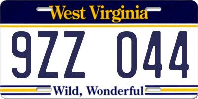WV license plate 9ZZ044