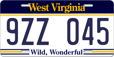 WV license plate 9ZZ045