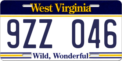 WV license plate 9ZZ046