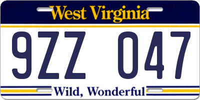 WV license plate 9ZZ047