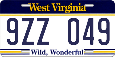 WV license plate 9ZZ049