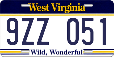 WV license plate 9ZZ051