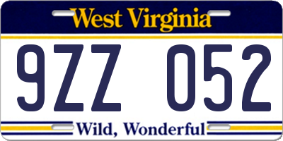 WV license plate 9ZZ052