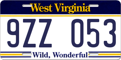 WV license plate 9ZZ053
