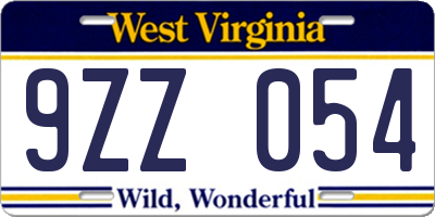 WV license plate 9ZZ054