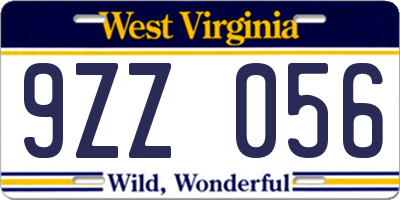 WV license plate 9ZZ056