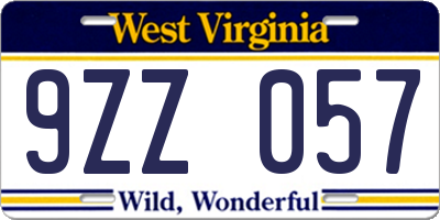 WV license plate 9ZZ057