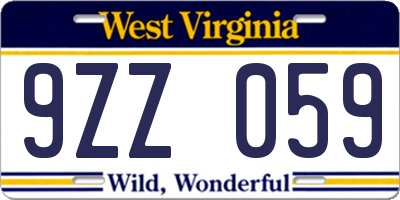 WV license plate 9ZZ059