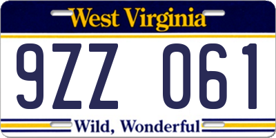 WV license plate 9ZZ061