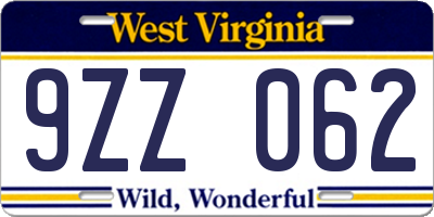 WV license plate 9ZZ062