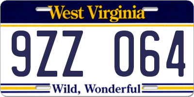 WV license plate 9ZZ064