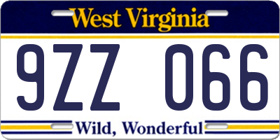 WV license plate 9ZZ066