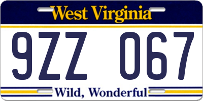 WV license plate 9ZZ067