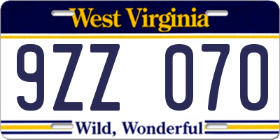 WV license plate 9ZZ070