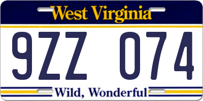 WV license plate 9ZZ074