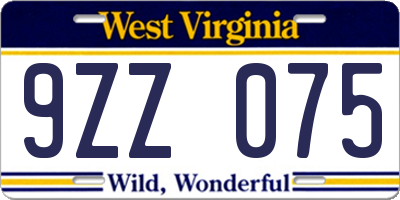 WV license plate 9ZZ075