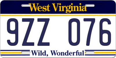 WV license plate 9ZZ076