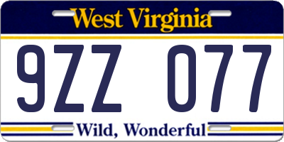 WV license plate 9ZZ077