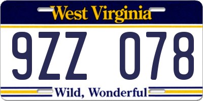 WV license plate 9ZZ078