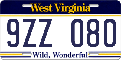 WV license plate 9ZZ080