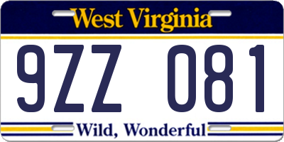 WV license plate 9ZZ081