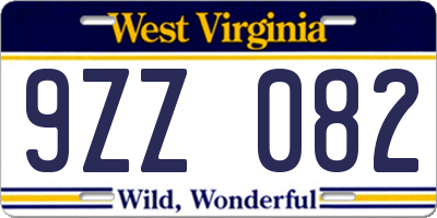 WV license plate 9ZZ082