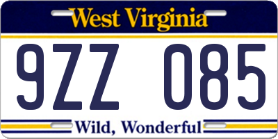 WV license plate 9ZZ085