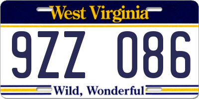 WV license plate 9ZZ086