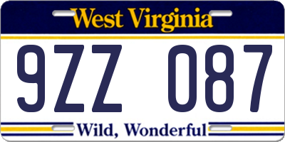 WV license plate 9ZZ087
