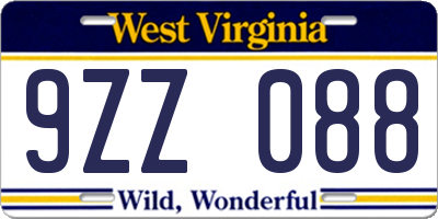 WV license plate 9ZZ088