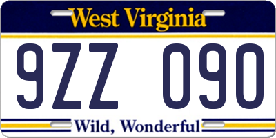 WV license plate 9ZZ090