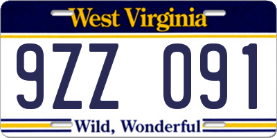 WV license plate 9ZZ091