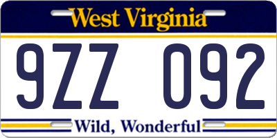WV license plate 9ZZ092