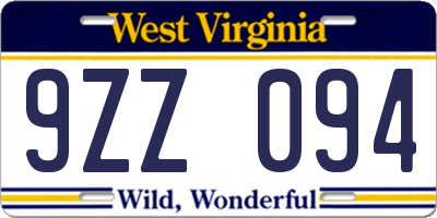 WV license plate 9ZZ094