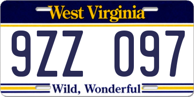 WV license plate 9ZZ097