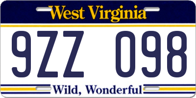 WV license plate 9ZZ098