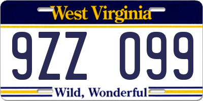 WV license plate 9ZZ099