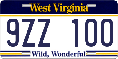 WV license plate 9ZZ100