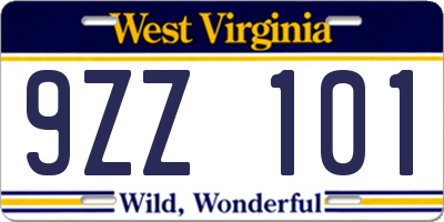 WV license plate 9ZZ101