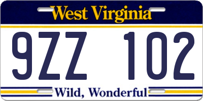 WV license plate 9ZZ102